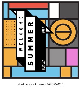 Abstract Geometric Summer poster and banner. Fashion and Travel discount and Promotion design with retro style. Vector illustration with special holiday offer.