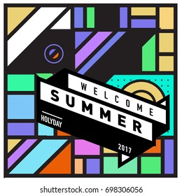 Abstract Geometric Summer poster and banner. Fashion and Travel discount and Promotion design with retro style. Vector illustration with special holiday offer.