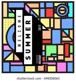 Abstract Geometric Summer poster and banner. Fashion and Travel discount and Promotion design with retro style. Vector illustration with special holiday offer.