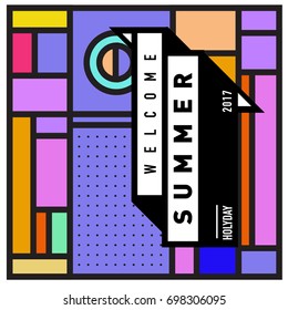 Abstract Geometric Summer poster and banner. Fashion and Travel discount and Promotion design with retro style. Vector illustration with special holiday offer.