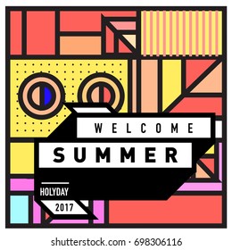 Abstract Geometric Summer poster and banner. Fashion and Travel discount and Promotion design with retro style. Vector illustration with special holiday offer.
