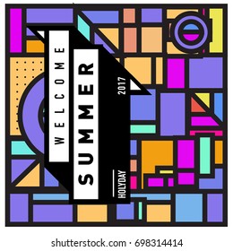 Abstract Geometric Summer poster and banner. Fashion and Travel discount and Promotion design with retro style. Vector illustration with special holiday offer.