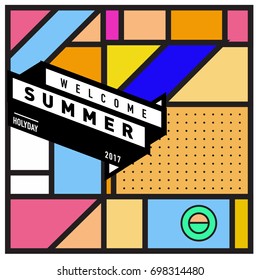 Abstract Geometric Summer poster and banner. Fashion and Travel discount and Promotion design with retro style. Vector illustration with special holiday offer.