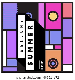 Abstract Geometric Summer poster and banner. Fashion and Travel discount and Promotion design with retro style. Vector illustration with special holiday offer.
