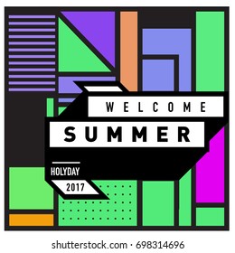 Abstract Geometric Summer poster and banner. Fashion and Travel discount and Promotion design with retro style. Vector illustration with special holiday offer.