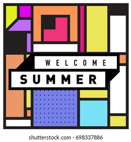 Abstract Geometric Summer poster and banner. Fashion and Travel discount and Promotion design with retro style. Vector illustration with special holiday offer.