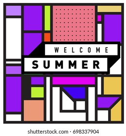 Abstract Geometric Summer poster and banner. Fashion and Travel discount and Promotion design with retro style. Vector illustration with special holiday offer.