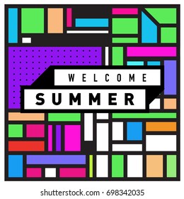 Abstract Geometric Summer poster and banner. Fashion and Travel discount and Promotion design with retro style. Vector illustration with special holiday offer.