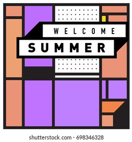 Abstract Geometric Summer poster and banner. Fashion and Travel discount and Promotion design with retro style. Vector illustration with special holiday offer.