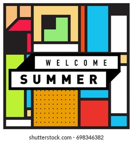 Abstract Geometric Summer poster and banner. Fashion and Travel discount and Promotion design with retro style. Vector illustration with special holiday offer.