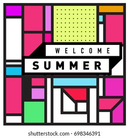 Abstract Geometric Summer poster and banner. Fashion and Travel discount and Promotion design with retro style. Vector illustration with special holiday offer.