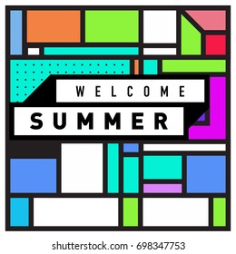 Abstract Geometric Summer poster and banner. Fashion and Travel discount and Promotion design with retro style. Vector illustration with special holiday offer.