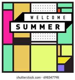 Abstract Geometric Summer poster and banner. Fashion and Travel discount and Promotion design with retro style. Vector illustration with special holiday offer.