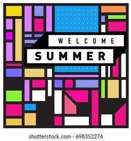 Abstract Geometric Summer poster and banner. Fashion and Travel discount and Promotion design with retro style. Vector illustration with special holiday offer.