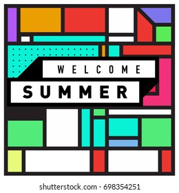 Abstract Geometric Summer poster and banner. Fashion and Travel discount and Promotion design with retro style. Vector illustration with special holiday offer.