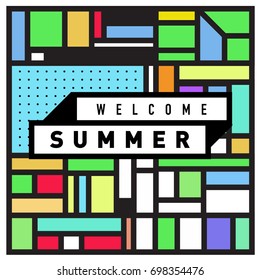 Abstract Geometric Summer poster and banner. Fashion and Travel discount and Promotion design with retro style. Vector illustration with special holiday offer.