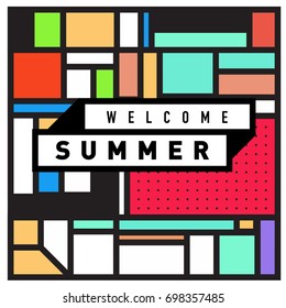 Abstract Geometric Summer poster and banner. Fashion and Travel discount and Promotion design with retro style. Vector illustration with special holiday offer.