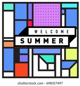 Abstract Geometric Summer poster and banner. Fashion and Travel discount and Promotion design with retro style. Vector illustration with special holiday offer.