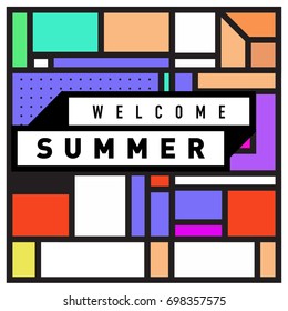 Abstract Geometric Summer poster and banner. Fashion and Travel discount and Promotion design with retro style. Vector illustration with special holiday offer.