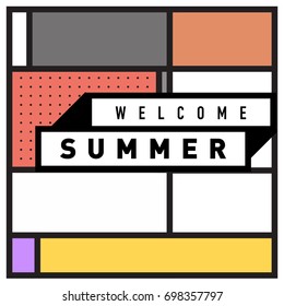 Abstract Geometric Summer poster and banner. Fashion and Travel discount and Promotion design with retro style. Vector illustration with special holiday offer.
