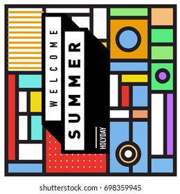 Abstract Geometric Summer poster and banner. Fashion and Travel discount and Promotion design with retro style. Vector illustration with special holiday offer.