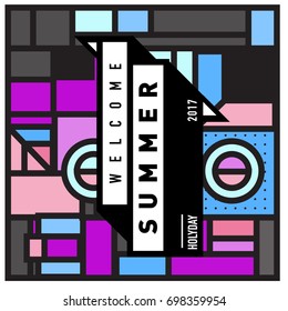 Abstract Geometric Summer poster and banner. Fashion and Travel discount and Promotion design with retro style. Vector illustration with special holiday offer.