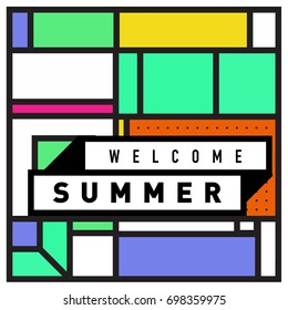 Abstract Geometric Summer poster and banner. Fashion and Travel discount and Promotion design with retro style. Vector illustration with special holiday offer.