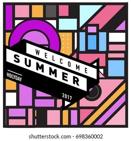 Abstract Geometric Summer poster and banner. Fashion and Travel discount and Promotion design with retro style. Vector illustration with special holiday offer.