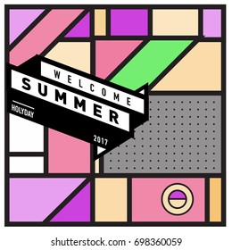 Abstract Geometric Summer poster and banner. Fashion and Travel discount and Promotion design with retro style. Vector illustration with special holiday offer.