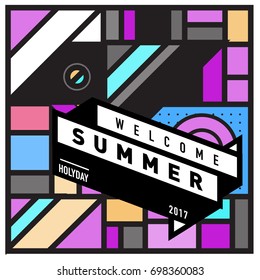 Abstract Geometric Summer poster and banner. Fashion and Travel discount and Promotion design with retro style. Vector illustration with special holiday offer.