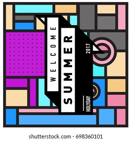 Abstract Geometric Summer poster and banner. Fashion and Travel discount and Promotion design with retro style. Vector illustration with special holiday offer.