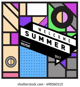 Abstract Geometric Summer poster and banner. Fashion and Travel discount and Promotion design with retro style. Vector illustration with special holiday offer.
