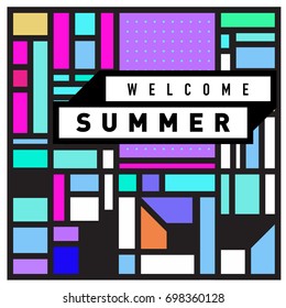 Abstract Geometric Summer poster and banner. Fashion and Travel discount and Promotion design with retro style. Vector illustration with special holiday offer.