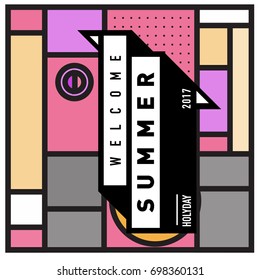 Abstract Geometric Summer poster and banner. Fashion and Travel discount and Promotion design with retro style. Vector illustration with special holiday offer.