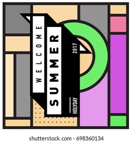 Abstract Geometric Summer poster and banner. Fashion and Travel discount and Promotion design with retro style. Vector illustration with special holiday offer.