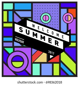 Abstract Geometric Summer poster and banner. Fashion and Travel discount and Promotion design with retro style. Vector illustration with special holiday offer.