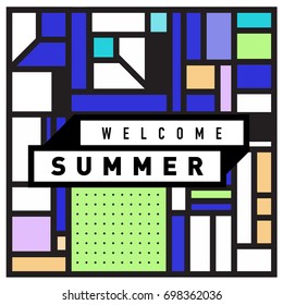 Abstract Geometric Summer poster and banner. Fashion and Travel discount and Promotion design with retro style. Vector illustration with special holiday offer.