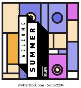 Abstract Geometric Summer poster and banner. Fashion and Travel discount and Promotion design with retro style. Vector illustration with special holiday offer.