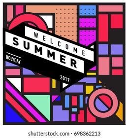 Abstract Geometric Summer poster and banner. Fashion and Travel discount and Promotion design with retro style. Vector illustration with special holiday offer.