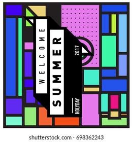 Abstract Geometric Summer poster and banner. Fashion and Travel discount and Promotion design with retro style. Vector illustration with special holiday offer.