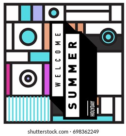 Abstract Geometric Summer poster and banner. Fashion and Travel discount and Promotion design with retro style. Vector illustration with special holiday offer.