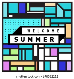 Abstract Geometric Summer poster and banner. Fashion and Travel discount and Promotion design with retro style. Vector illustration with special holiday offer.