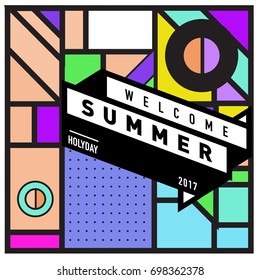 Abstract Geometric Summer poster and banner. Fashion and Travel discount and Promotion design with retro style. Vector illustration with special holiday offer.