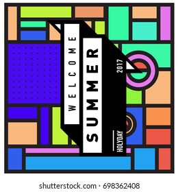 Abstract Geometric Summer poster and banner. Fashion and Travel discount and Promotion design with retro style. Vector illustration with special holiday offer.