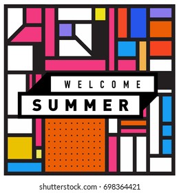 Abstract Geometric Summer poster and banner. Fashion and Travel discount and Promotion design with retro style. Vector illustration with special holiday offer.