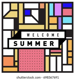 Abstract Geometric Summer poster and banner. Fashion and Travel discount and Promotion design with retro style. Vector illustration with special holiday offer.