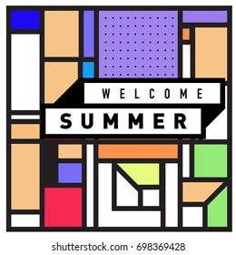 Abstract Geometric Summer poster and banner. Fashion and Travel discount and Promotion design with retro style. Vector illustration with special holiday offer.