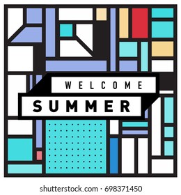 Abstract Geometric Summer poster and banner. Fashion and Travel discount and Promotion design with retro style. Vector illustration with special holiday offer.