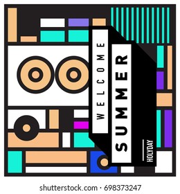 Abstract Geometric Summer poster and banner. Fashion and Travel discount and Promotion design with retro style. Vector illustration with special holiday offer.