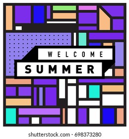 Abstract Geometric Summer poster and banner. Fashion and Travel discount and Promotion design with retro style. Vector illustration with special holiday offer.